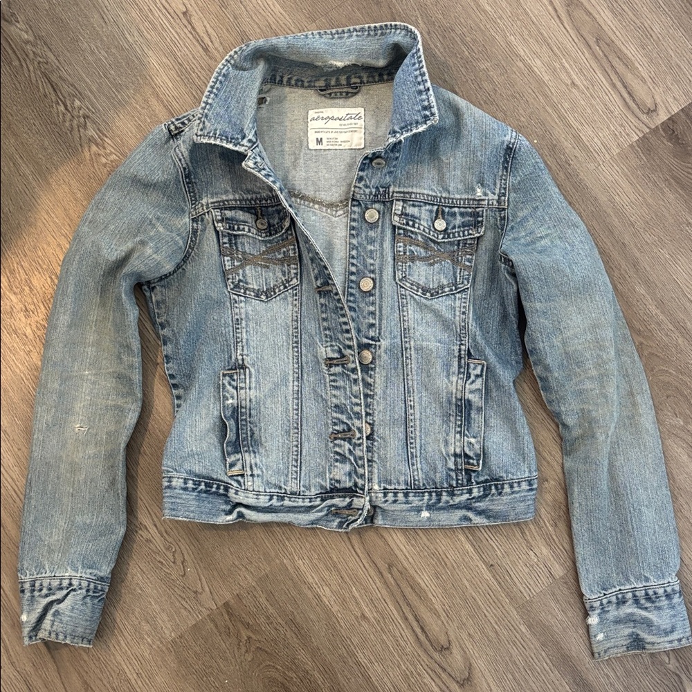 Vintage Y2K Grunge 2001 Original Aeropostale Distressed Denim Jean Jacket